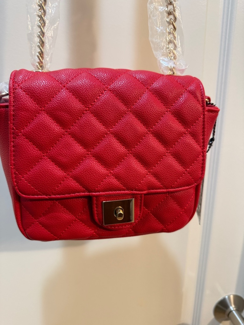 New Classic Quilted Red Crossbody with Gold Chain adjustable Strap